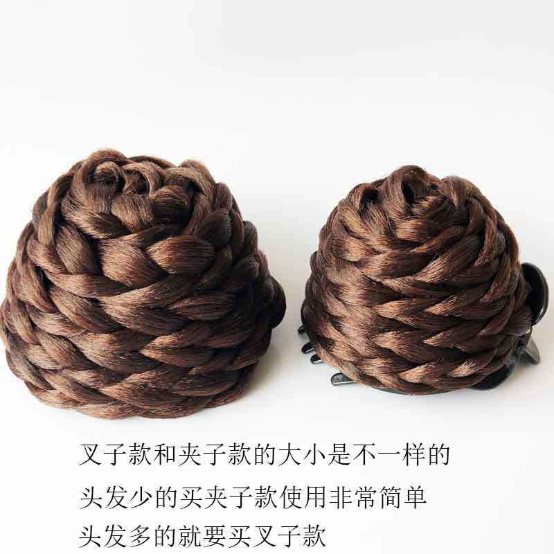 假发盘发器新款手工编织经典盘发发髻古装花苞头后脑勺发包头饰品 [叉子款]气质辫子款手工花苞黑色