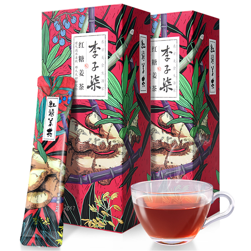 李子柒 红糖姜茶大姨妈体寒手工红糖水生姜汁枣茶冲饮小袋装84g*2盒