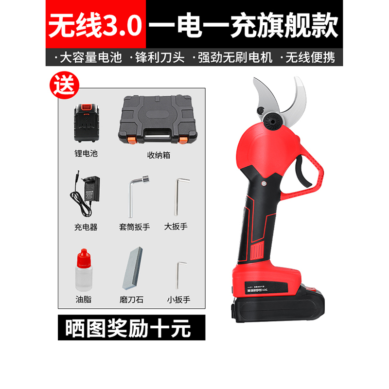 电动剪阿斯卡利刀果树充电式修枝剪强力园林园艺剪树枝锂电高空粗枝电剪子 3.0公分一电-充旗舰款