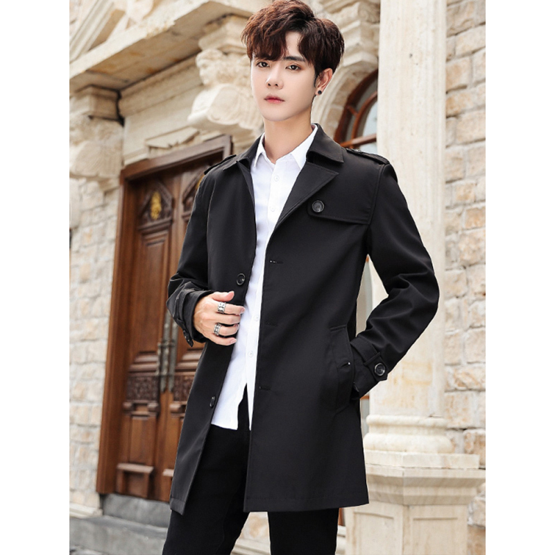 suntek风衣男中长款英伦风韩版潮流休闲帅气修身春秋薄款大衣男士外套