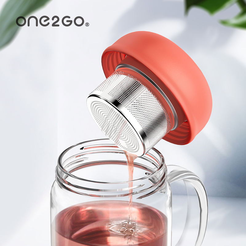 ONE2GO 玻璃杯女士泡茶杯花茶杯茶水分离杯办公室耐热玻璃茶水杯子