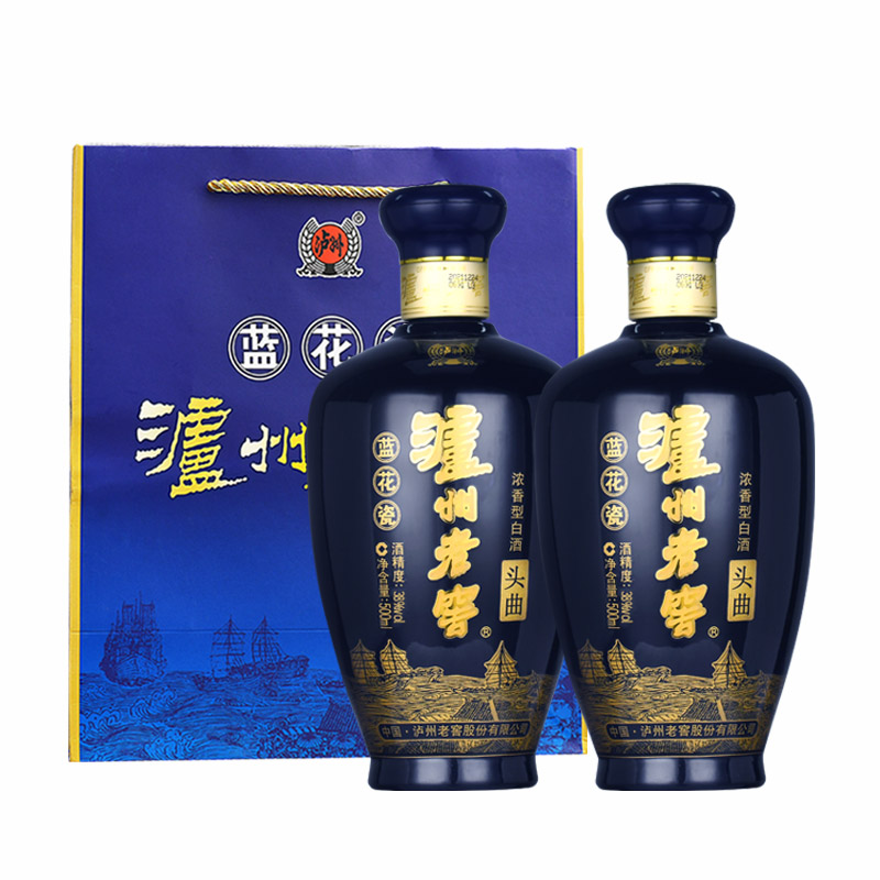 [MN]泸州老窖蓝花瓷头曲38度浓香型纯粮口粮白酒500ml*2瓶高清大图