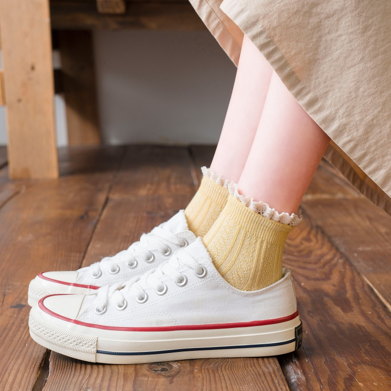 suntek学院风花边袜jk袜子女夏天薄款中筒袜ins潮棉可爱日系短袜夏季