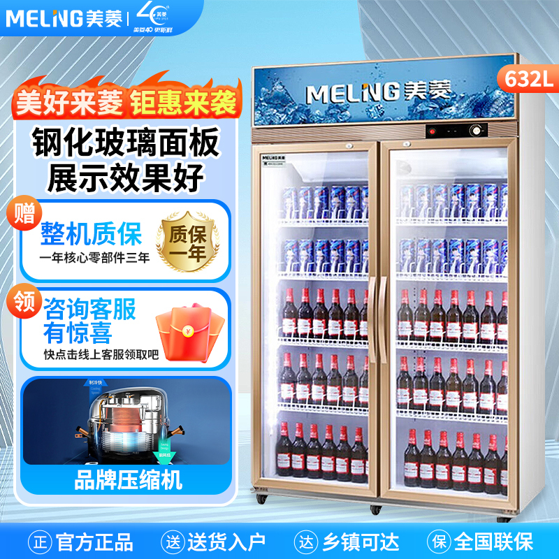 美菱(MELING)632升大容量双门冷藏立式冷柜 节能商用冰箱立式冷柜保鲜柜冰箱 SC-660LE2MR6