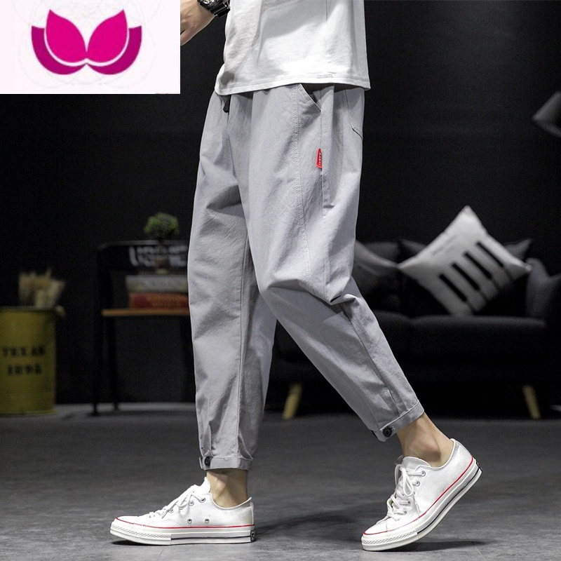 七斓男士工装休闲裤夏季薄款男裤宽松大码男装男生痞帅夏装九分裤子男