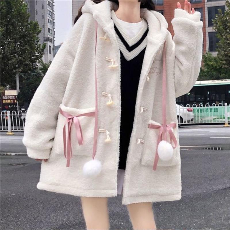 粉红色(加厚版) 3XL 2021冬学生棉衣女韩版宽松温柔风小个子防羊羔毛加厚可爱棉服外套
