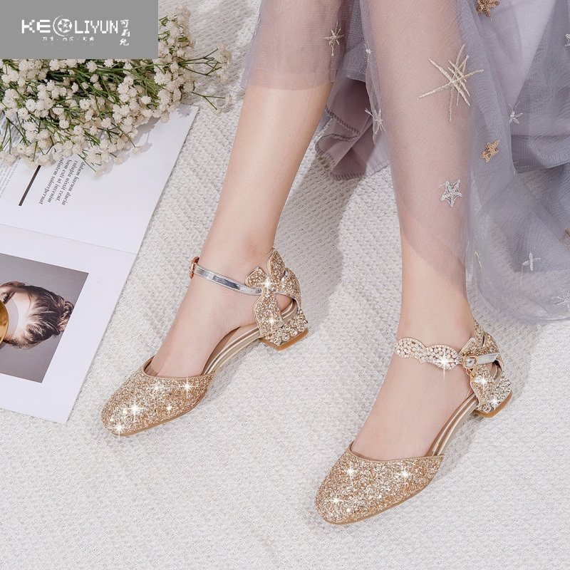 可莉允女童凉鞋夏季儿童公主鞋礼服走秀高跟水晶鞋小学生演出中大童