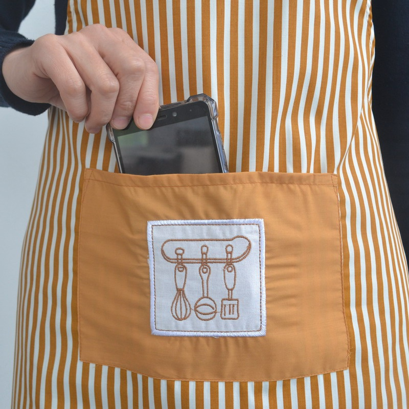 小熊带袖围裙黄女夏季围裙时尚厨房防污大人家用男长款工作服带袖套
