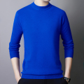 鄂尔多斯高档精纺羊绒衫男长袖新款中年宽松纯色圆领针织体恤衫高档纯山羊绒衫男圆领纯色精纺薄款针织衫毛衣 宝蓝 180/96A