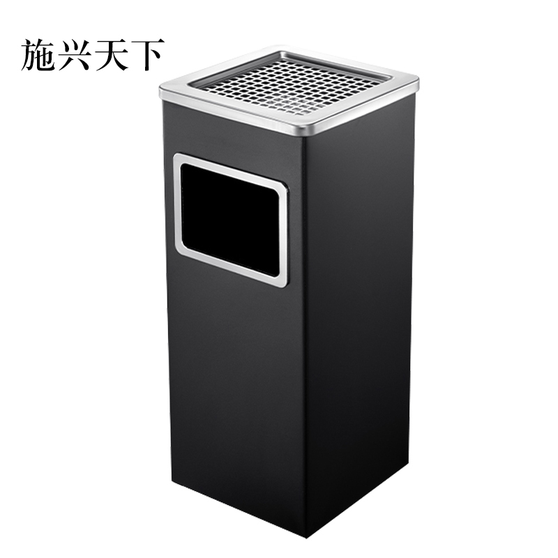 施兴天下不锈钢圆形大号商用垃圾桶立式烟灰桶电梯口高档户外方型黑色烤漆