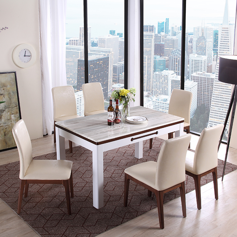 左右大理石饰面餐桌椅烤漆餐台饭桌家庭用简约现代客厅家具套装djw028