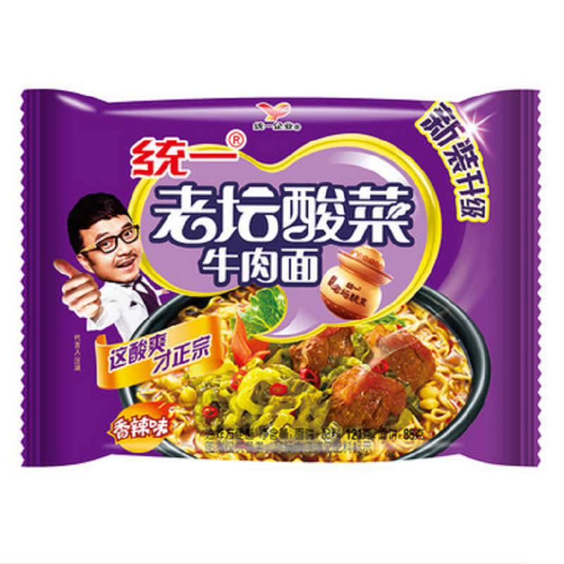 统一100老坛酸菜牛肉面五合一121g*5袋 6/箱