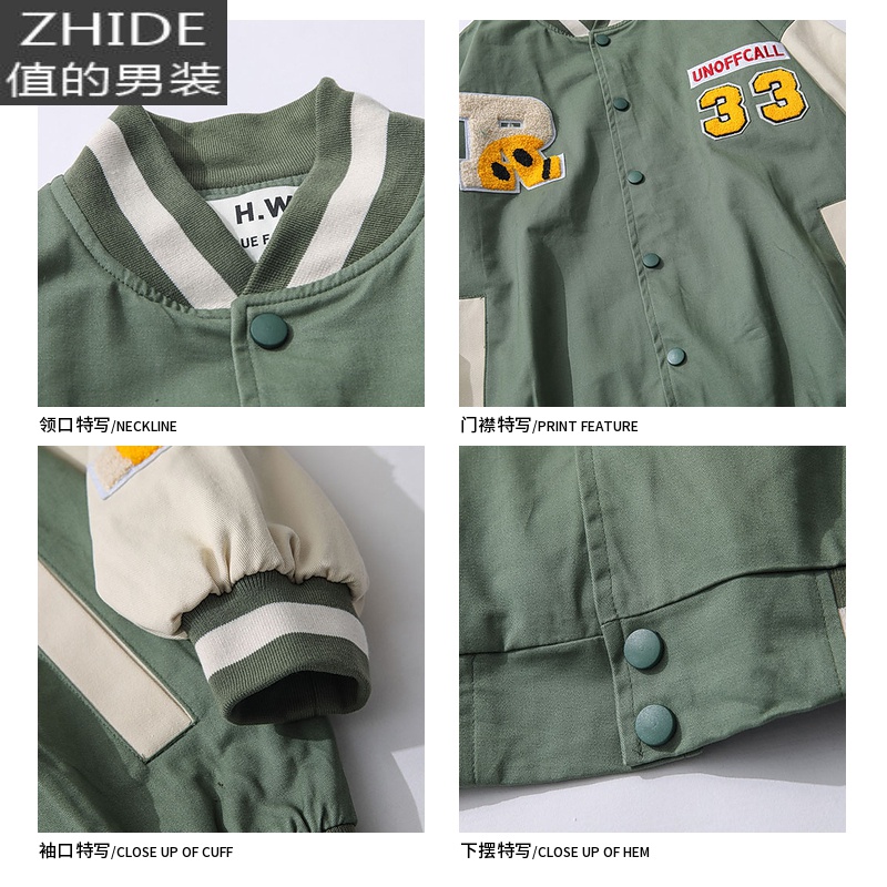 SUNTEK复古街头植绒印花拼色棒球服外套潮牌宽松休闲百搭夹克男夹克高清大图