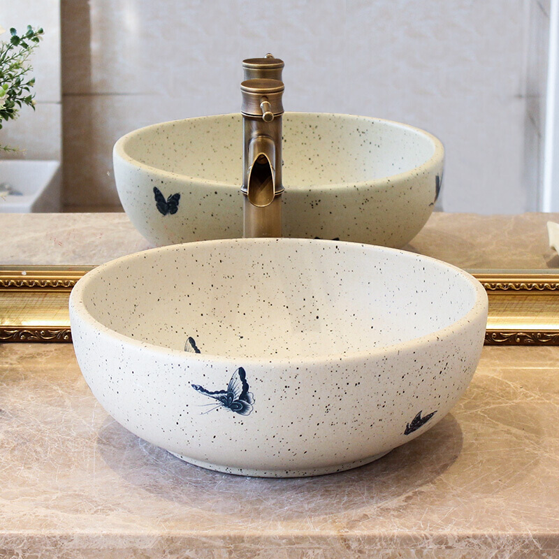 洗手盆陶瓷艺术盆欧式洗脸盆复古台上盆圆形洗漱盆景德镇台盆波迷娜