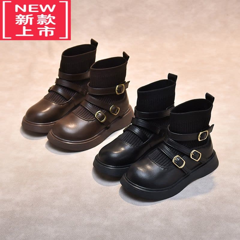 可莉允女童靴子2022新款秋冬加绒袜子靴女孩童靴秋季马丁靴儿童春秋短靴图片