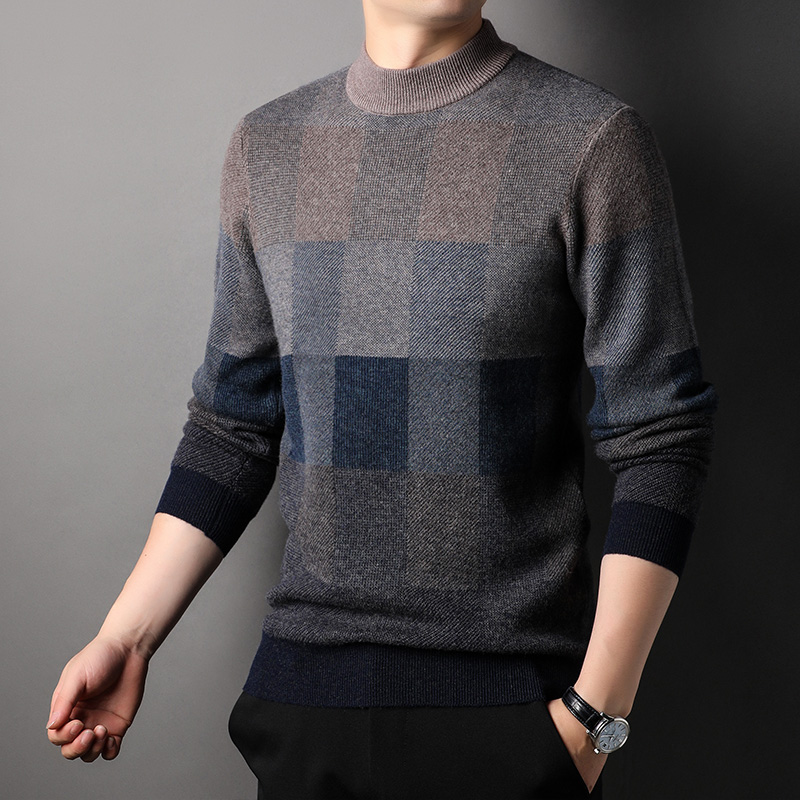 恒源祥男100纯羊毛衫厚款半高领2024春秋新款针织衫百搭打底毛衣高清大图