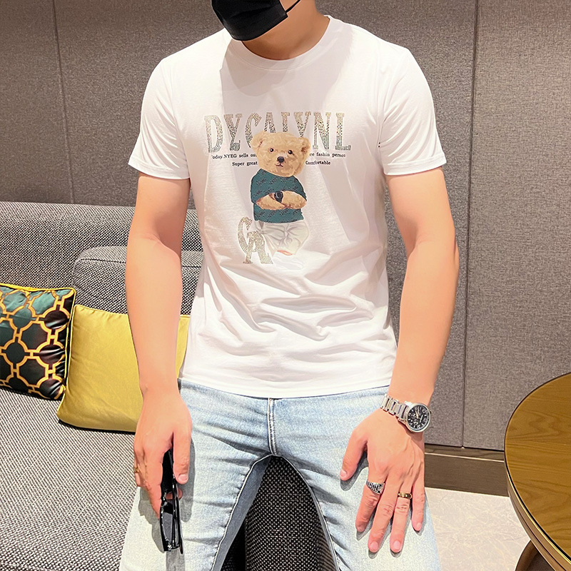 男装欧货2024夏季新款暴力熊重工烫钻休闲短袖t恤男网红抖音高清大图