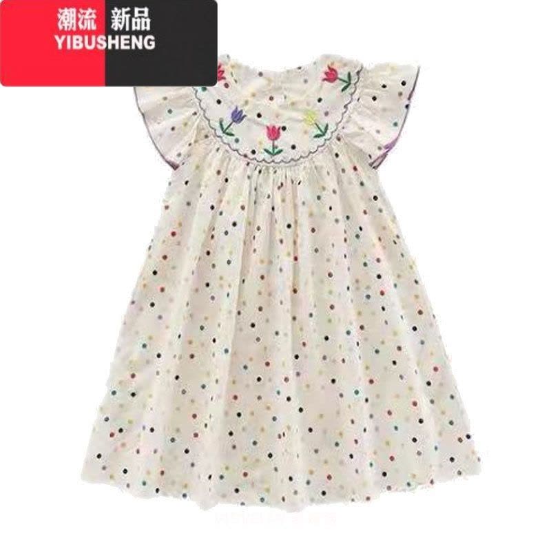 YIBUSHENG多巴胺穿搭波点小飞袖连衣裙女新款2024学院风刺绣宽松显瘦娃娃裙图片
