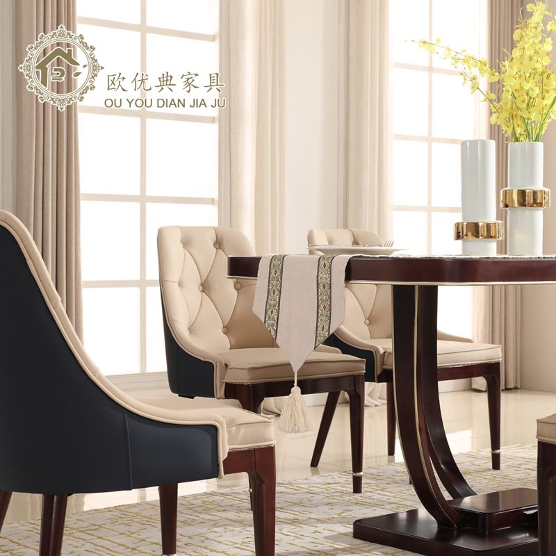 欧式餐桌椅组合法式西餐桌饭桌长方形实木简欧餐厅一桌六椅组合高清大图