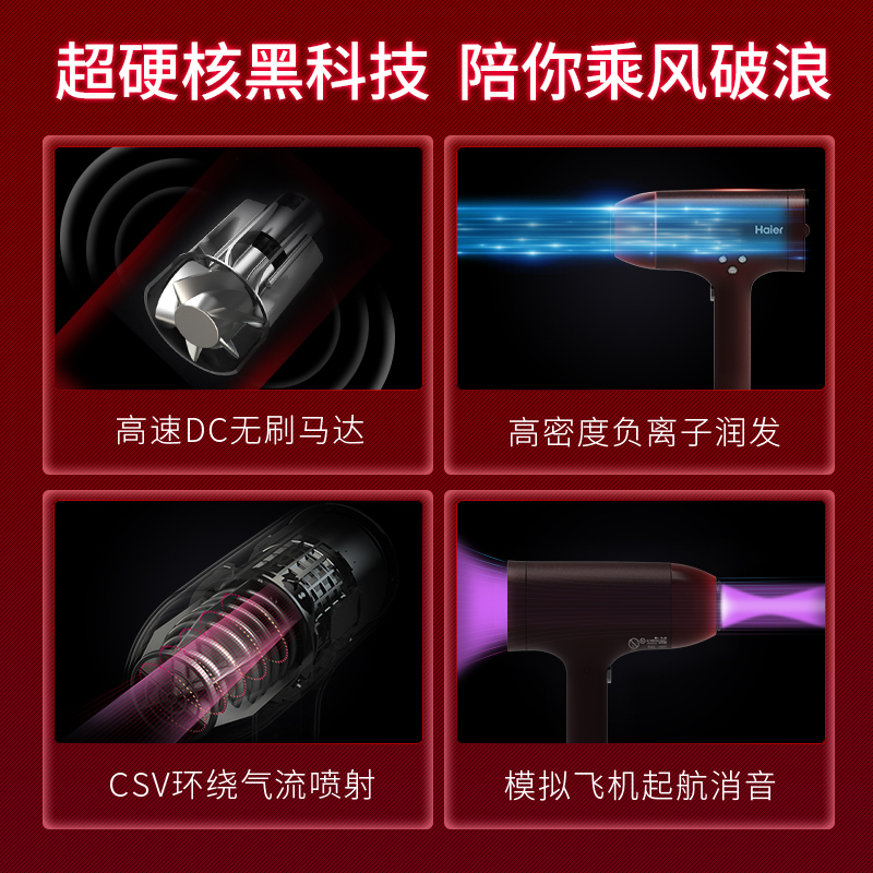 海尔(Haier)电吹风HC820-01电吹风机发型师专用风筒负离子吹风机2000W大功率吹风负离子护发家用吹风
