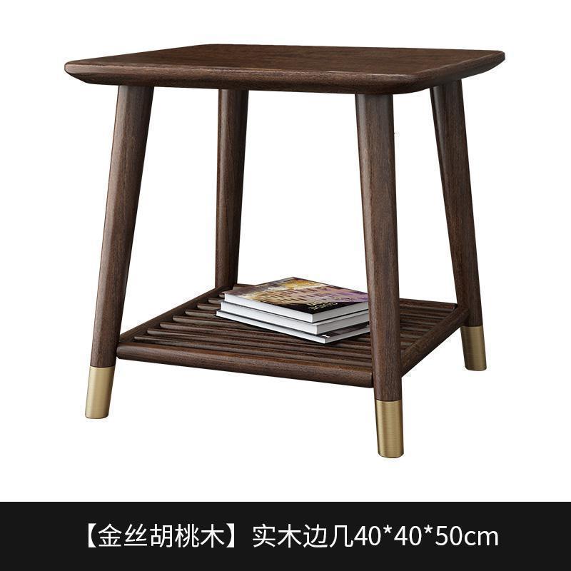 森美人北欧全实木轻奢小茶几白蜡木沙发黑胡桃木色边几小户型客厅咖啡桌 【金丝胡桃木】边几40*40*50cm