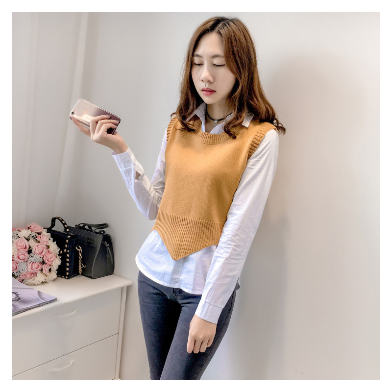 宽松型秋冬圆领坎肩女套头马甲毛线背心无袖针织衫短款女神范毛衣