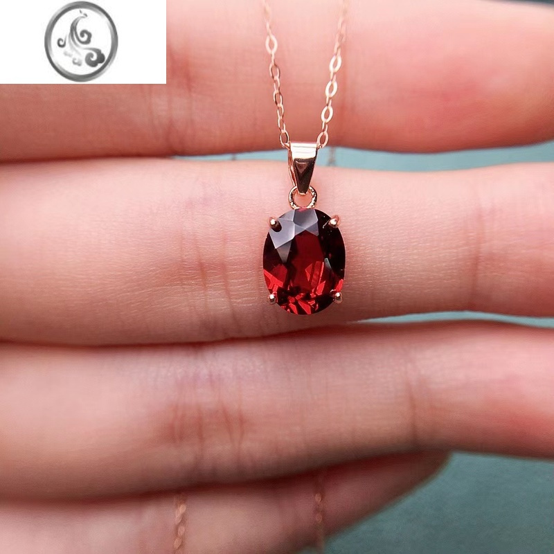 jimi红石榴石吊坠s925银银日韩简约锁骨红宝石项链女生节日礼物