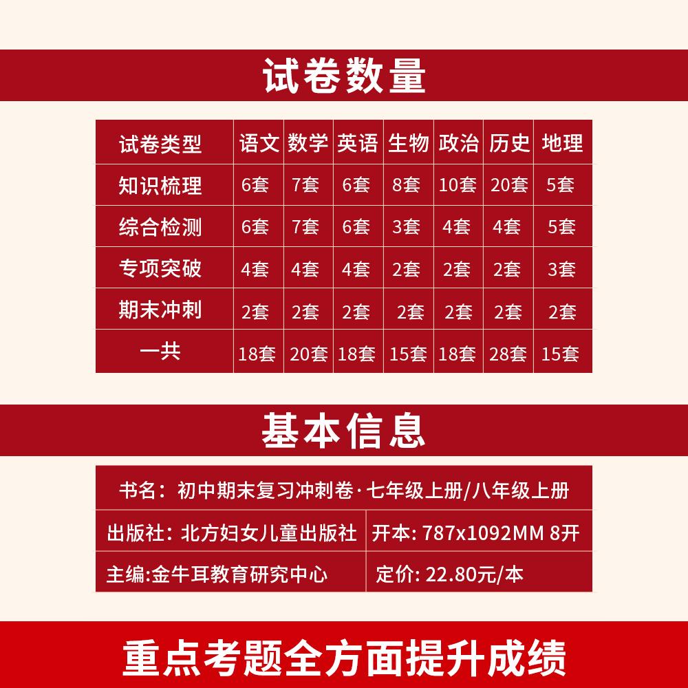 [8本]八年级试卷全套 八年级上 [正版]七八年级上册试卷测试卷全套语文数学英语历史地理政治生物人教版下初一语数英卷子必高清大图