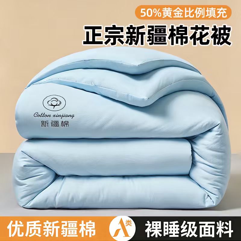 苏宁宜品源木熊新疆棉花被春秋被超柔被袋装纯蓝高清大图