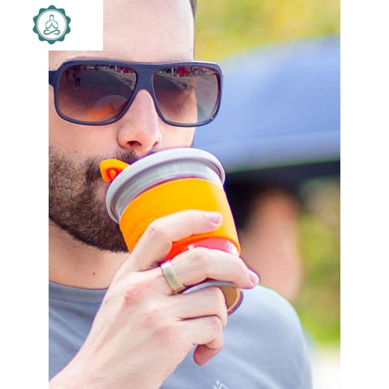 随手咖啡杯简约便携随行杯子防漏办公茶杯硼硅玻璃带盖 封后 橙色340ml图片