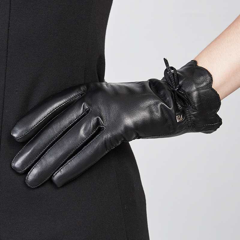 皮尔·卡丹(pierre cardin) 834291049B 柔绒里女士触屏绵羊皮真皮手套M-XL可选黑色（单位：副）