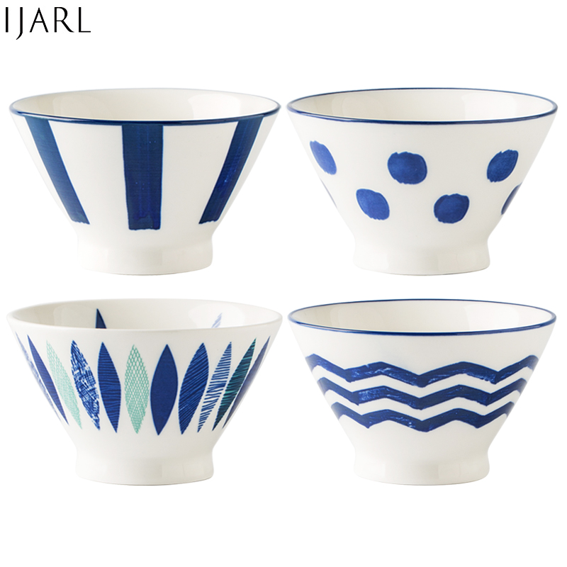 亿嘉IJARL 日式斗笠碗单个饭碗小碗高脚碗餐具家用大号拉面碗食语5英寸高脚碗4只装高清大图