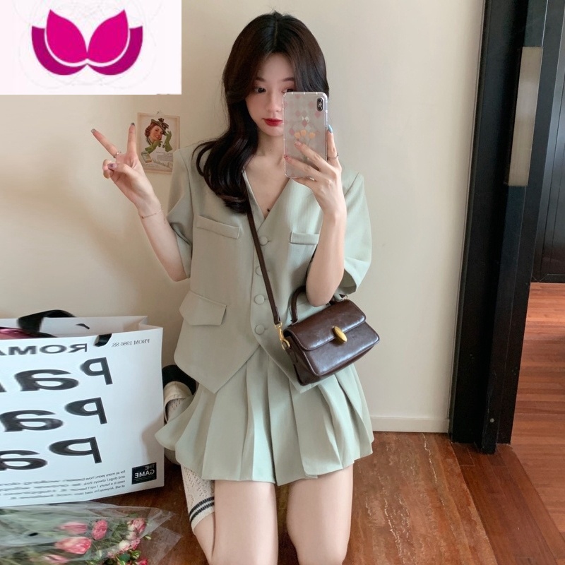 七斓大码女装2023夏装新款显瘦遮肉穿搭一整套胖mm高级感西装套装高清大图