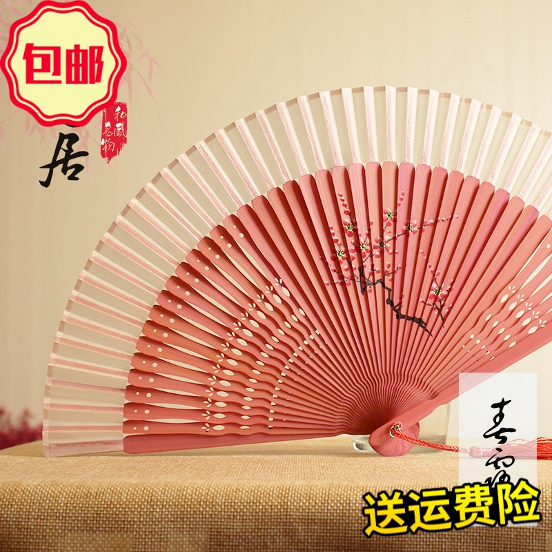 Hazy Beauty降温用品春露手绘日式和风女式扇子中国风折扇竹柄扇礼品扇真丝扇子送扇套 价格图片品牌报价 苏宁易购兴仑生活日用专营店