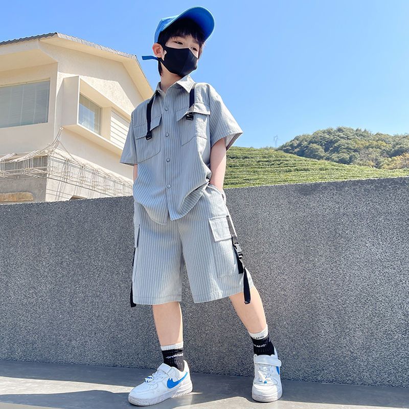 爱西娜童装男童条纹衬衫潮个性新款儿童衬衣宝宝时尚帅气两件套装视频