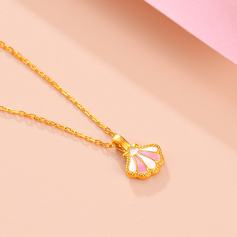 手拉手slaso黄金吊坠女士足金999贝壳吊坠甜美可爱风吊坠黄金贝壳3d硬