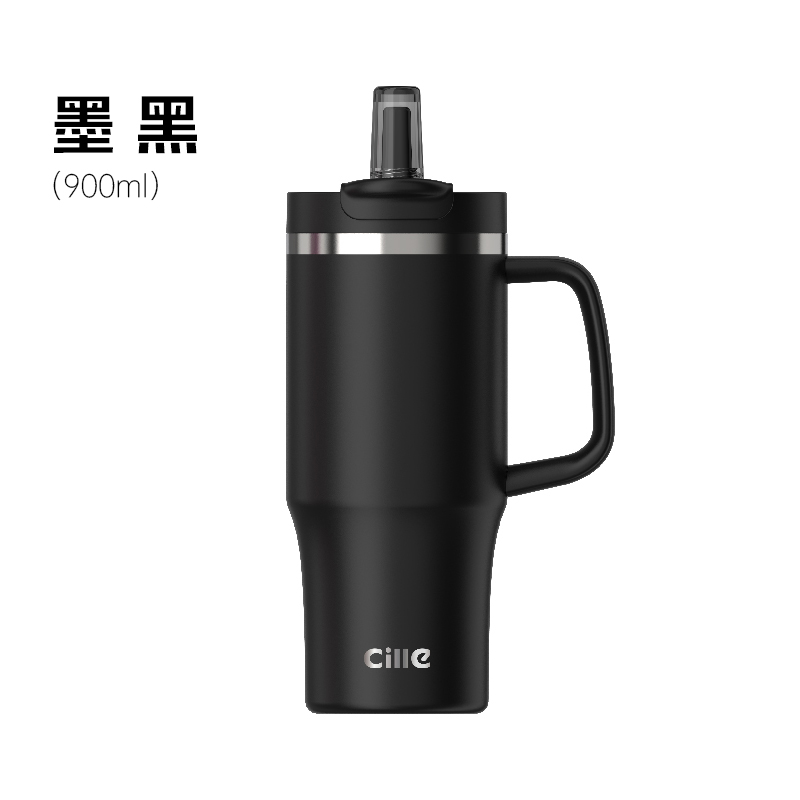 希乐Cille户外不锈钢保温水壶大容量便携防漏真空双层设计长效保温保冷 黑色