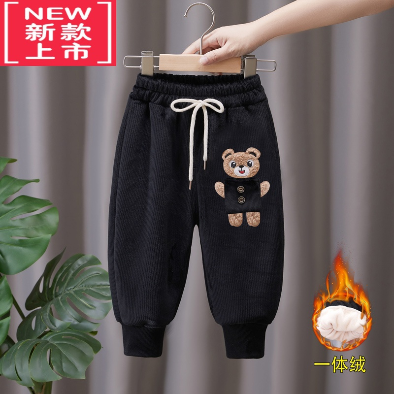 可莉允男女童秋冬加绒长裤儿童一体绒裤子宝宝外穿保暖裤童装新款束脚裤