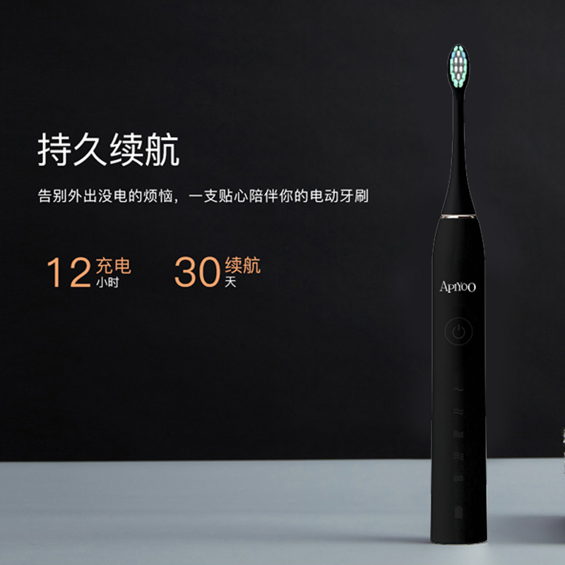 ApiYoo 荷兰艾优成人电动牙刷 G7 声波震动 充电式牙刷 情侣款男女通用(自带2支刷头) 黑色