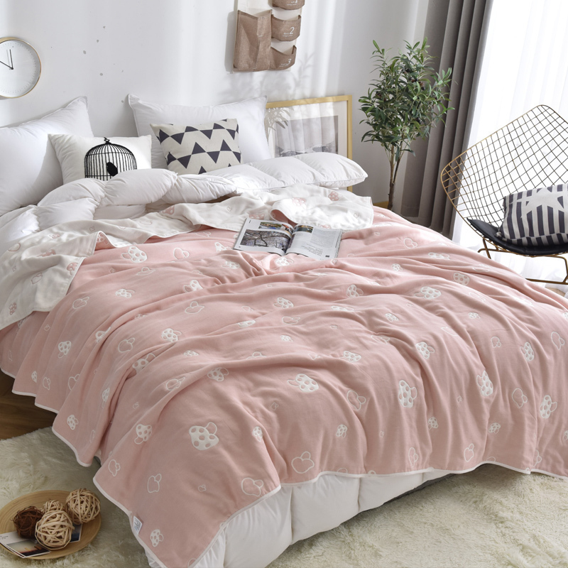 美帮汇八层毛巾被全棉纱布被子夏季盖毯单人双人午睡童夏凉毯子 西瓜红大蘑菇-八层款 90cmx100cm/婴儿（纯棉A类）