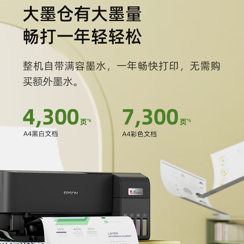 爱普生(EPSON)L3558 A4彩色喷墨墨仓式打印机 多功能一体机官方连供加墨水无线WIFI (打印 复印 扫描)家用办公打印照片作业打印机一体机套餐2