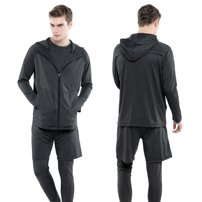 健身服男套装五件套速干短袖紧身衣跑步运动套装篮球训练服健身服