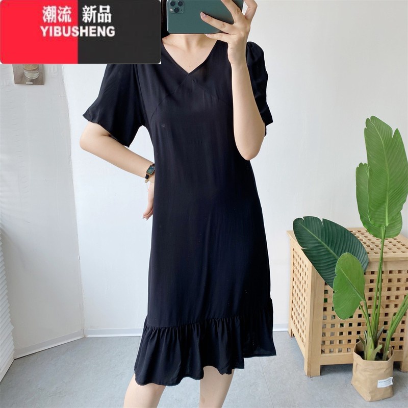 YIBUSHENG棉绸碎花短袖连衣裙女波西米亚沙滩裙人造棉海边渡假裙绵绸裙子高清大图