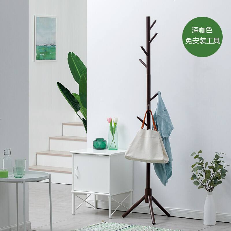 超级新品 简约现代客厅楠竹家具简易实木质落地衣帽架时尚衣服架客厅卧室挂衣架收纳_600_994 圆柱款(松木造)-深咖