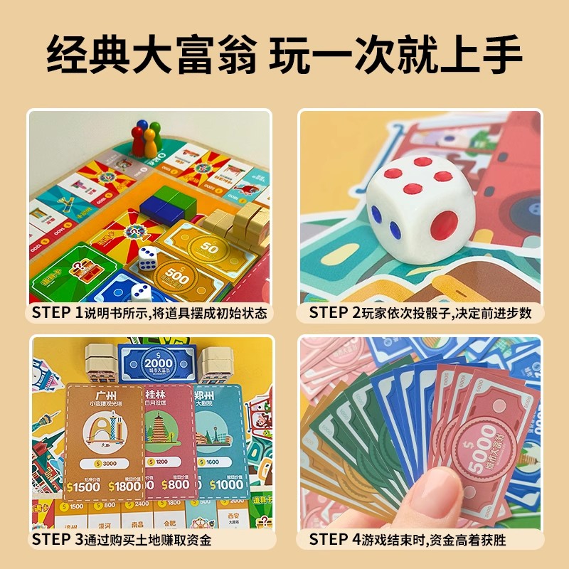 大富翁跳棋五子飞行棋多合一棋盘多功能桌游儿童益智玩具生日1663高清大图
