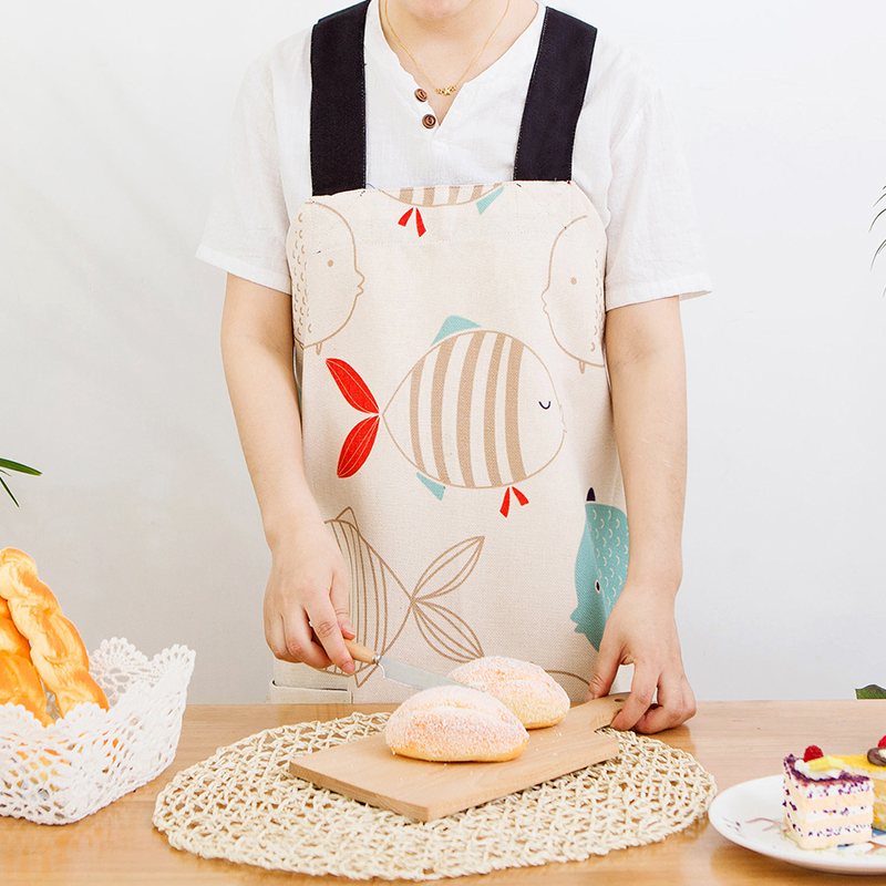 布艺围裙餐厅厨房做饭烘焙成人棉麻围裙男女罩衣家居围腰