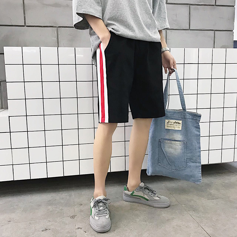 男式休闲裤2018新款夏季宽松五分裤条纹休闲沙滩裤短裤男心机
