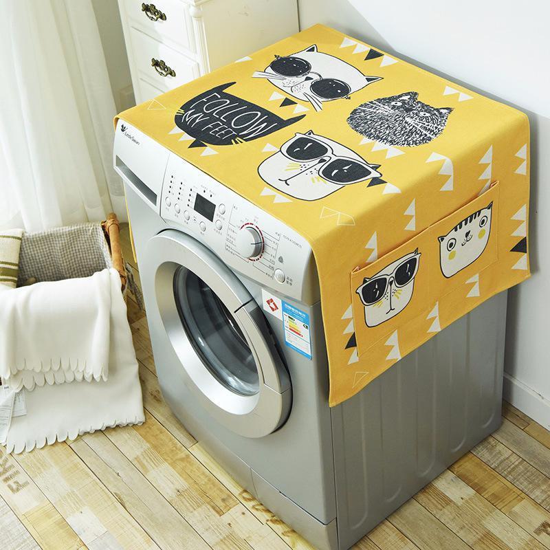 北欧冰箱盖布简约滚筒洗衣机罩床头柜盖巾冰箱防尘罩防晒布棉麻布