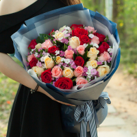 鼎卉鲜花同城速递 女神节鲜花 送女友爱人女神 表白生日求婚 北京上海广州重庆合肥西安南京【幸福相遇】33朵混搭玫瑰花束