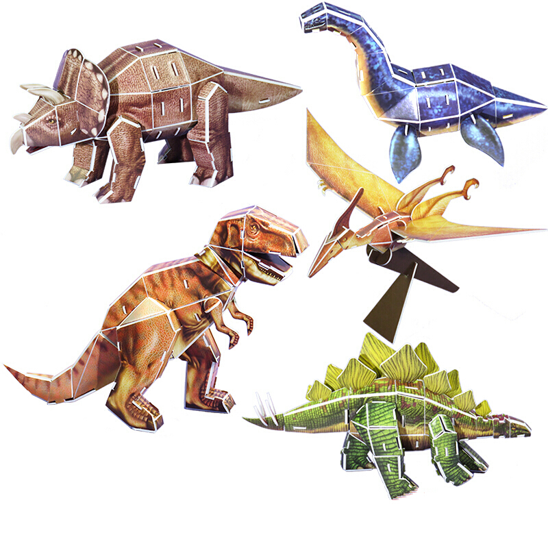 霸王龙拼图5款恐龙3d立体拼图霸王龙仿真动物拼装模型纸质泡沫儿童